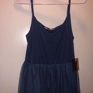 Blue Knee Length Midi Tulle Dress